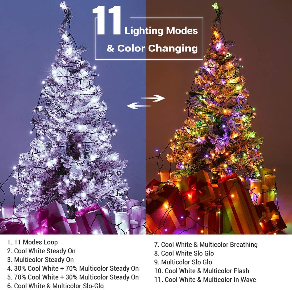 115ft 300 LED Cool White & Multicolor Color Changing Christmas Lights with Remote for Christmas Tree Garden Patio Decor - Image 3