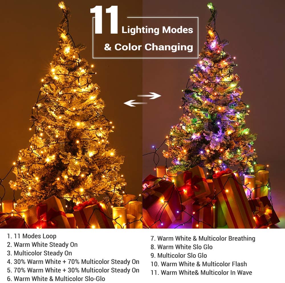 33ft 100 LED Warm White & Multicolor Color Changing Christmas Lights with Remote for Christmas Tree Garden Patio Decor - Image 2