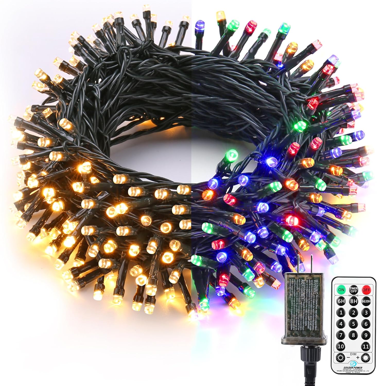 33ft 100 LED Warm White & Multicolor Color Changing Christmas Lights with Remote for Christmas Tree Garden Patio Decor
