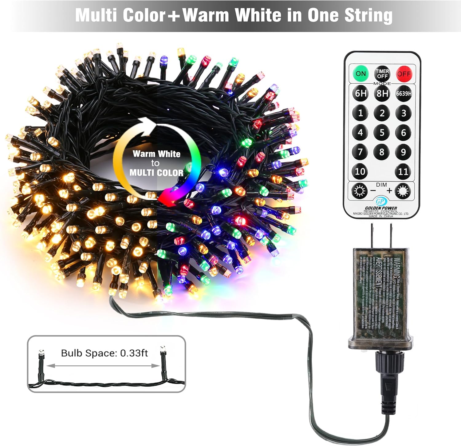279ft 800 LED Warm White & Multicolor Color Changing Christmas Lights with Remote for Christmas Tree Garden Patio Decor - Image 3