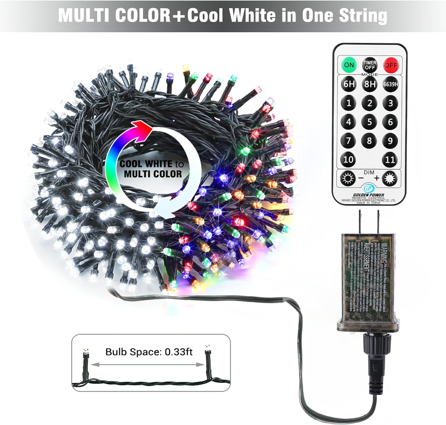 115ft 300 LED Cool White & Multicolor Color Changing Christmas Lights with Remote for Christmas Tree Garden Patio Decor - Image 4