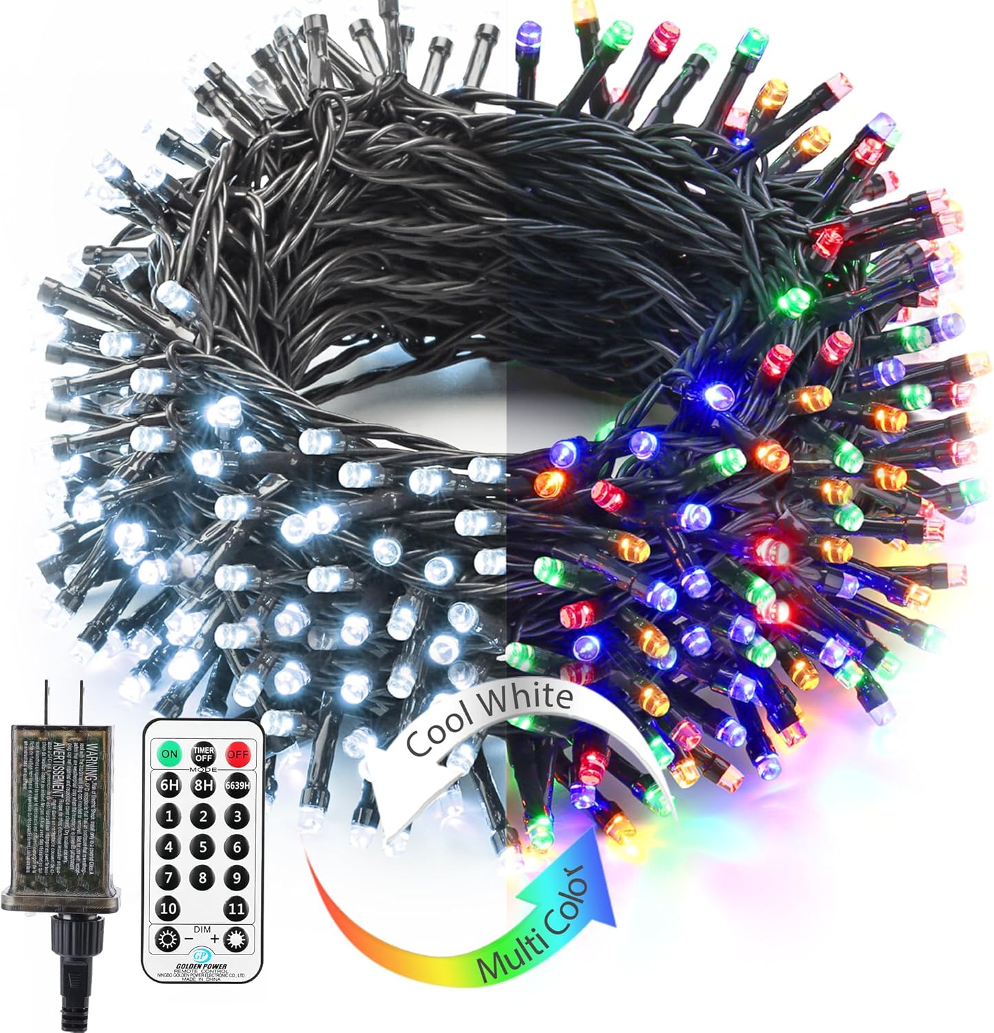 115ft 300 LED Cool White & Multicolor Color Changing Christmas Lights with Remote for Christmas Tree Garden Patio Decor
