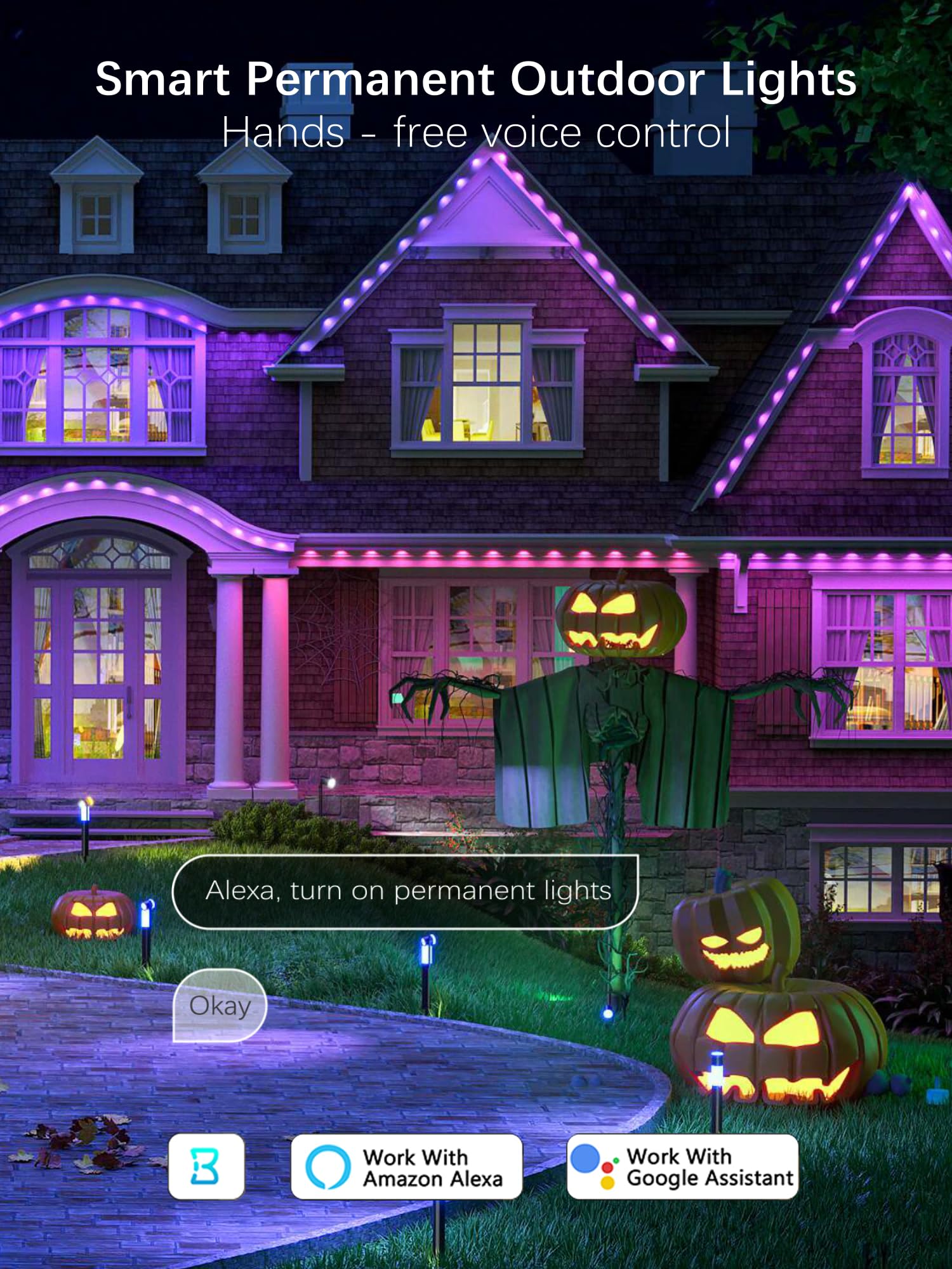 Brizled Essential Smart Permanent Lights, 150ft 90 LED RGB Permanent Outdoor Lights Work with Alexa & Google, APP Control Smart Christmas Light IP67 Waterproof Outdoor Eave Light for Xmas Halloween - Image 8