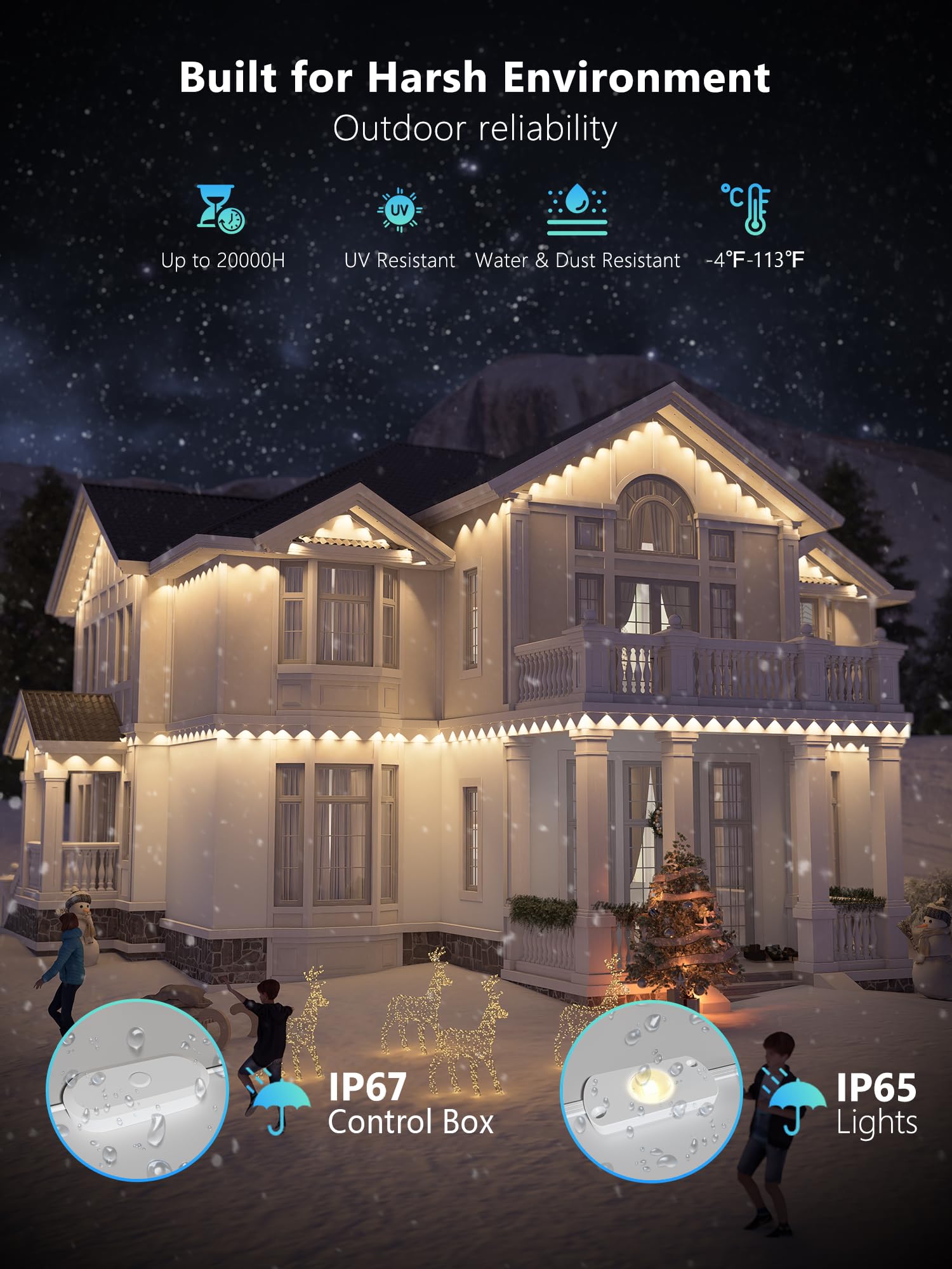 Brizled Essential Smart Permanent Lights, 150ft 90 LED RGB Permanent Outdoor Lights Work with Alexa & Google, APP Control Smart Christmas Light IP67 Waterproof Outdoor Eave Light for Xmas Halloween - Image 5