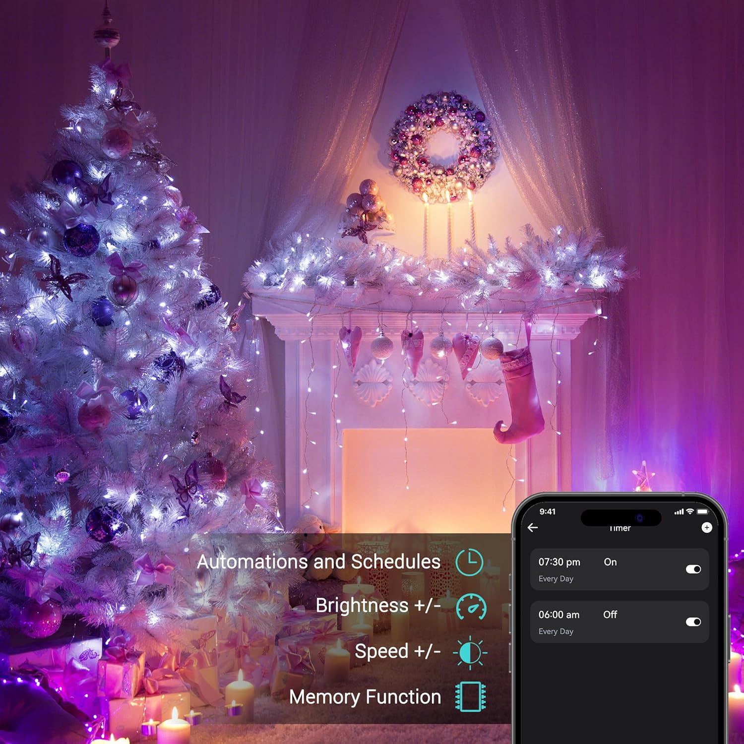 600 LED Smart WiFi RGB Color Changing Christmas Fairy Lights App Controlled Clear Wire Work with Alexa & Google Home - Image 7