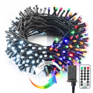 Brizled Color Changing Christmas Lights, 65.67ft 200 LED Cool White & Multicolor Christmas Lights, 11 Modes Remote Dimmable 29V Safe Adapter Outdoor Christmas Tree Lights String for Xmas Party Tree