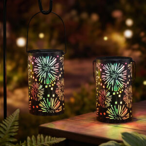 Brizled 2 Pack Hanging July 4th Firework Lanterns Colorful Solar Lantern Outdoor