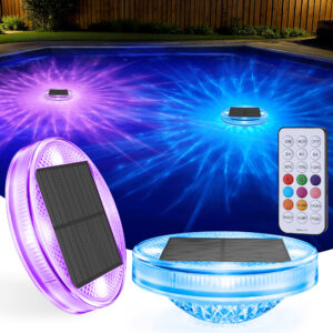 2 Pack 4.4in Solar Floating Pool Lights, IP68 Waterproof RGB Pool Lights with Top & Bottom Glow
